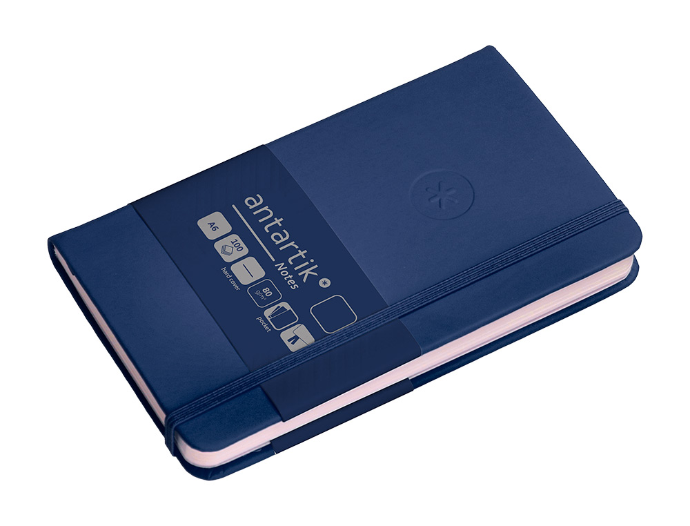 CADERNO COM ELASTICO ANTARTIK NOTES CAPA DURA A6 PAUTADO AZUL MARINHO 100 FOLHAS 80 GR FSC