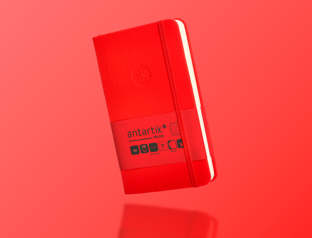 CADERNO COM ELASTICO ANTARTIK NOTES CAPA DURA A6 QUADRICULADO VERMELHO 100 FOLHAS 80 GR FSC