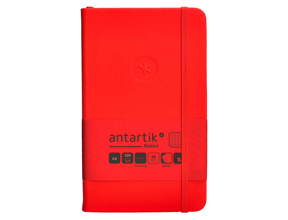 CADERNO COM ELASTICO ANTARTIK NOTES CAPA DURA A6 QUADRICULADO VERMELHO 100 FOLHAS 80 GR FSC