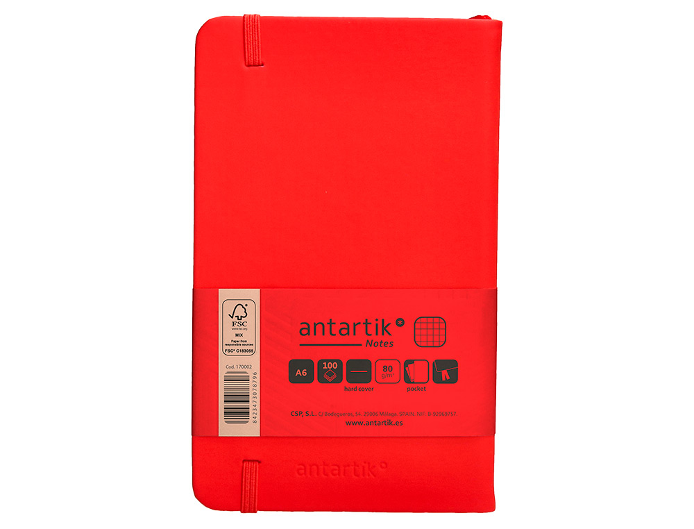 CADERNO COM ELASTICO ANTARTIK NOTES CAPA DURA A6 QUADRICULADO VERMELHO 100 FOLHAS 80 GR FSC