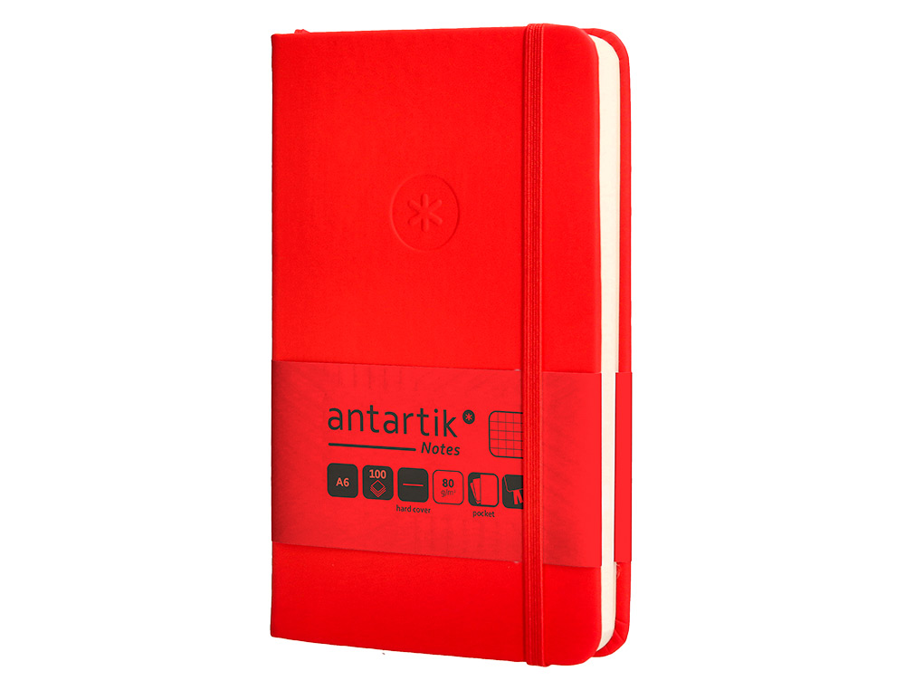 CADERNO COM ELASTICO ANTARTIK NOTES CAPA DURA A6 QUADRICULADO VERMELHO 100 FOLHAS 80 GR FSC