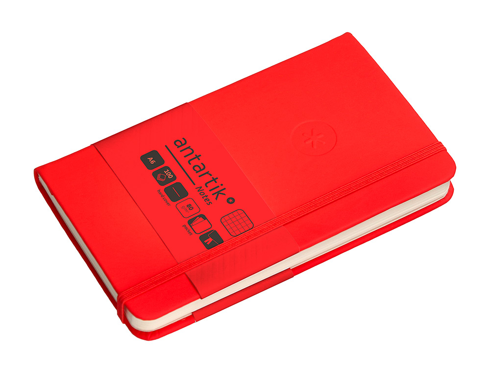 CADERNO COM ELASTICO ANTARTIK NOTES CAPA DURA A6 QUADRICULADO VERMELHO 100 FOLHAS 80 GR FSC