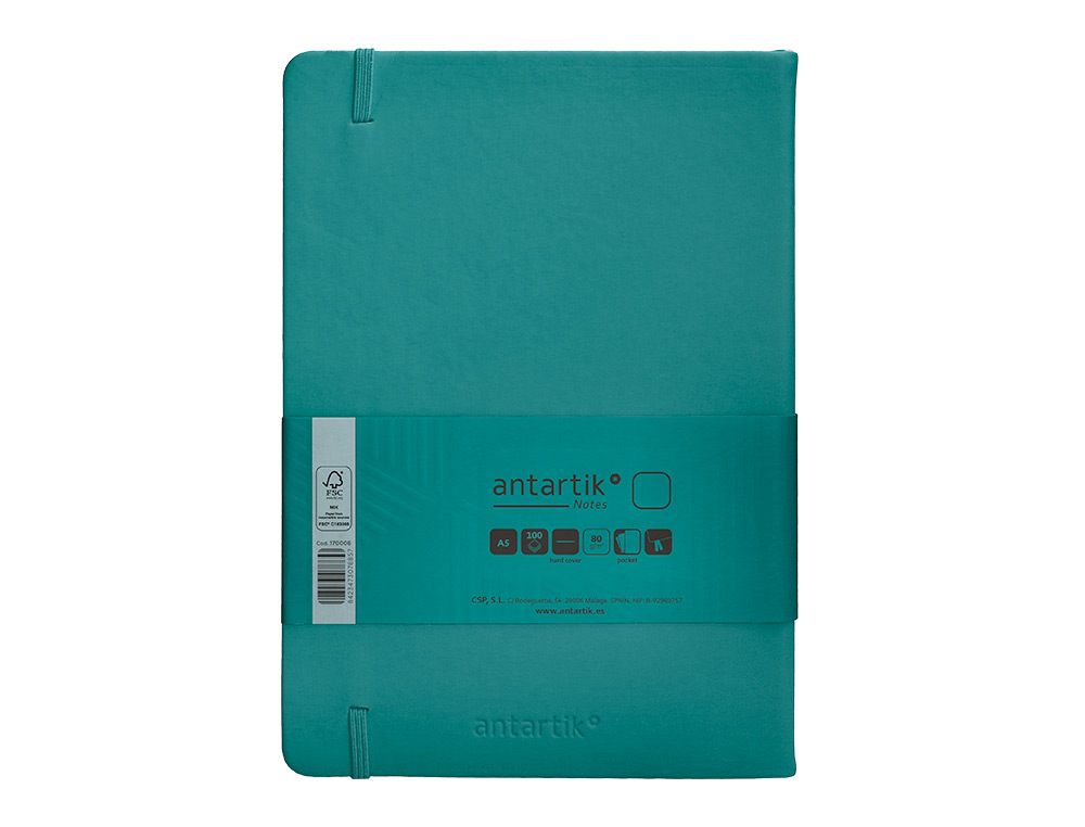 CADERNO COM ELASTICO ANTARTIK NOTES CAPA DURA A5 LISO VERDE AGUA-MARINHA 100 FOLHAS 80 GR FSC