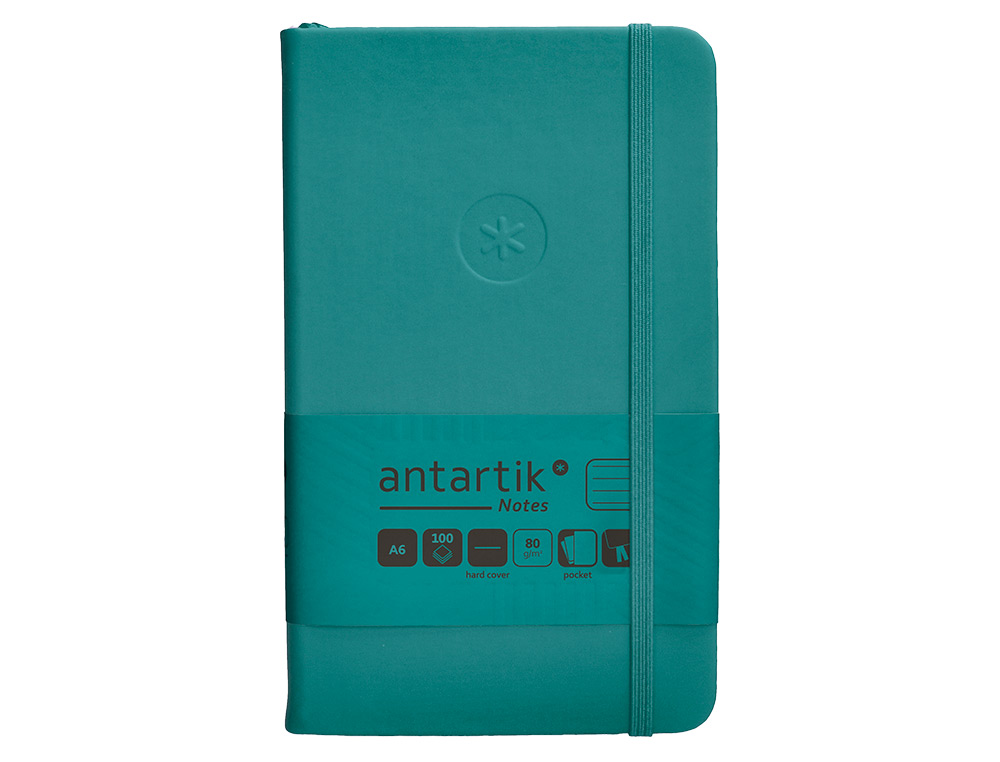 CADERNO COM ELASTICO ANTARTIK NOTES CAPA DURA A6 PAUTADO VERDE AGUA-MARINHA 100 FOLHAS 80 GR FSC