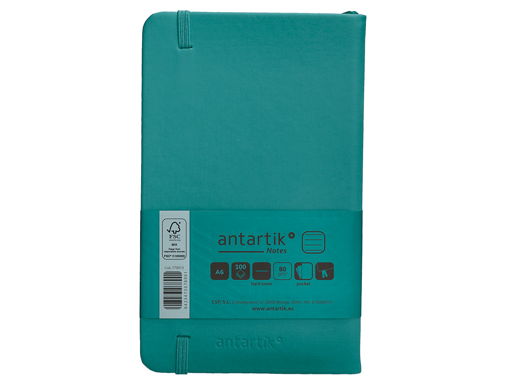 CADERNO COM ELASTICO ANTARTIK NOTES CAPA DURA A6 PAUTADO VERDE AGUA-MARINHA 100 FOLHAS 80 GR FSC