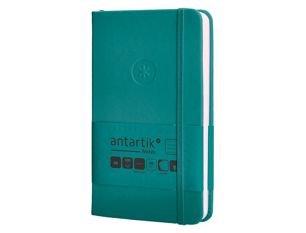 CADERNO COM ELASTICO ANTARTIK NOTES CAPA DURA A6 PAUTADO VERDE AGUA-MARINHA 100 FOLHAS 80 GR FSC