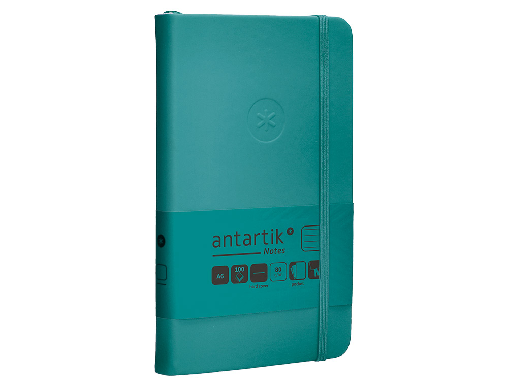 CADERNO COM ELASTICO ANTARTIK NOTES CAPA DURA A6 PAUTADO VERDE AGUA-MARINHA 100 FOLHAS 80 GR FSC