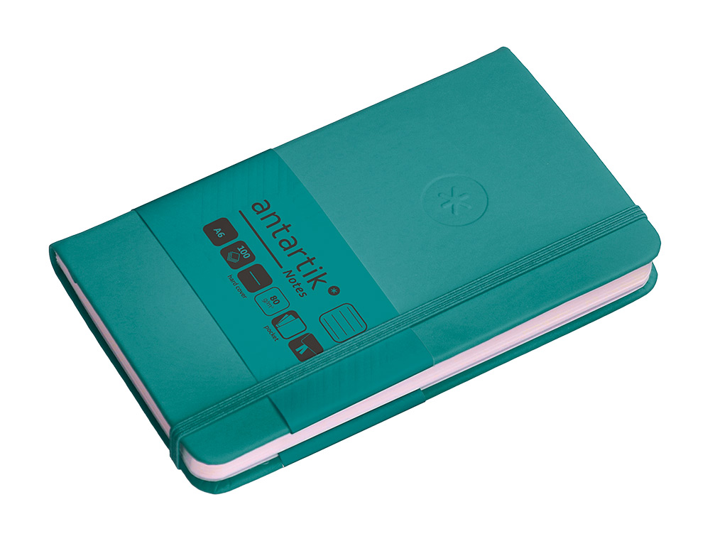 CADERNO COM ELASTICO ANTARTIK NOTES CAPA DURA A6 PAUTADO VERDE AGUA-MARINHA 100 FOLHAS 80 GR FSC