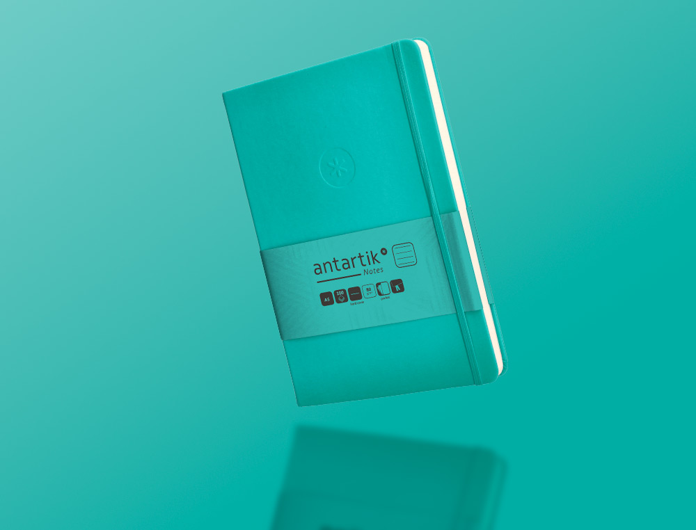 CADERNO COM ELASTICO ANTARTIK NOTES CAPA DURA A5 PAUTADO TURQUESA 100 FOLHAS 80 GR FSC