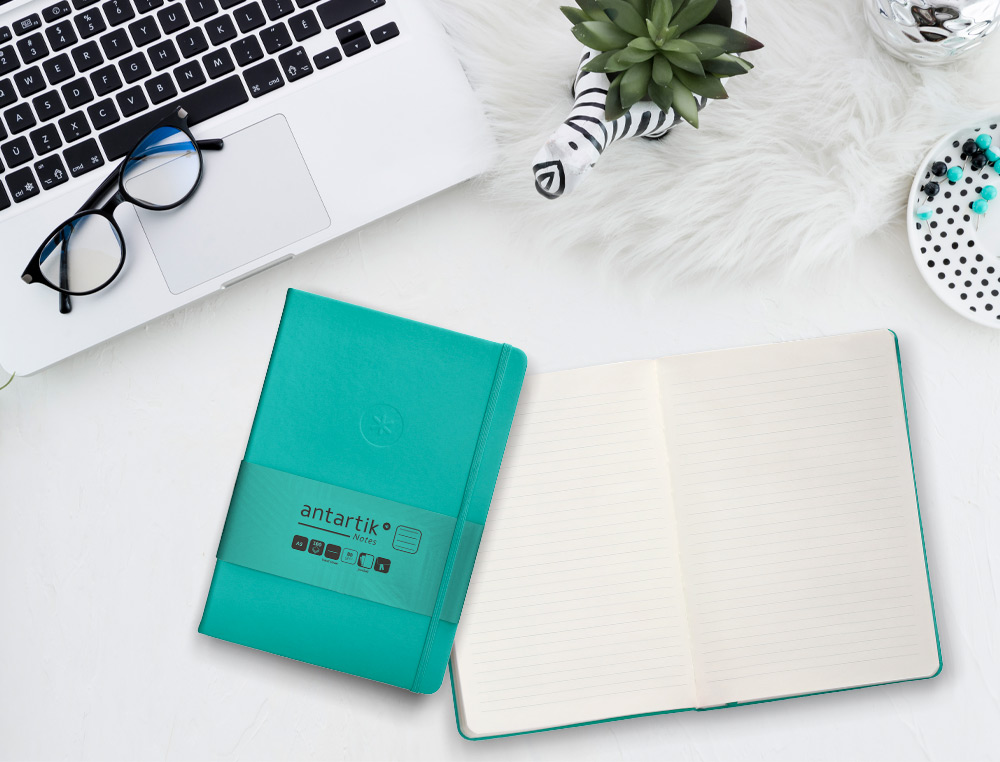 CADERNO COM ELASTICO ANTARTIK NOTES CAPA DURA A5 PAUTADO TURQUESA 100 FOLHAS 80 GR FSC