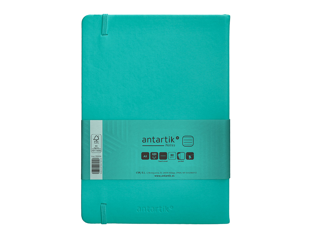 CADERNO COM ELASTICO ANTARTIK NOTES CAPA DURA A5 PAUTADO TURQUESA 100 FOLHAS 80 GR FSC