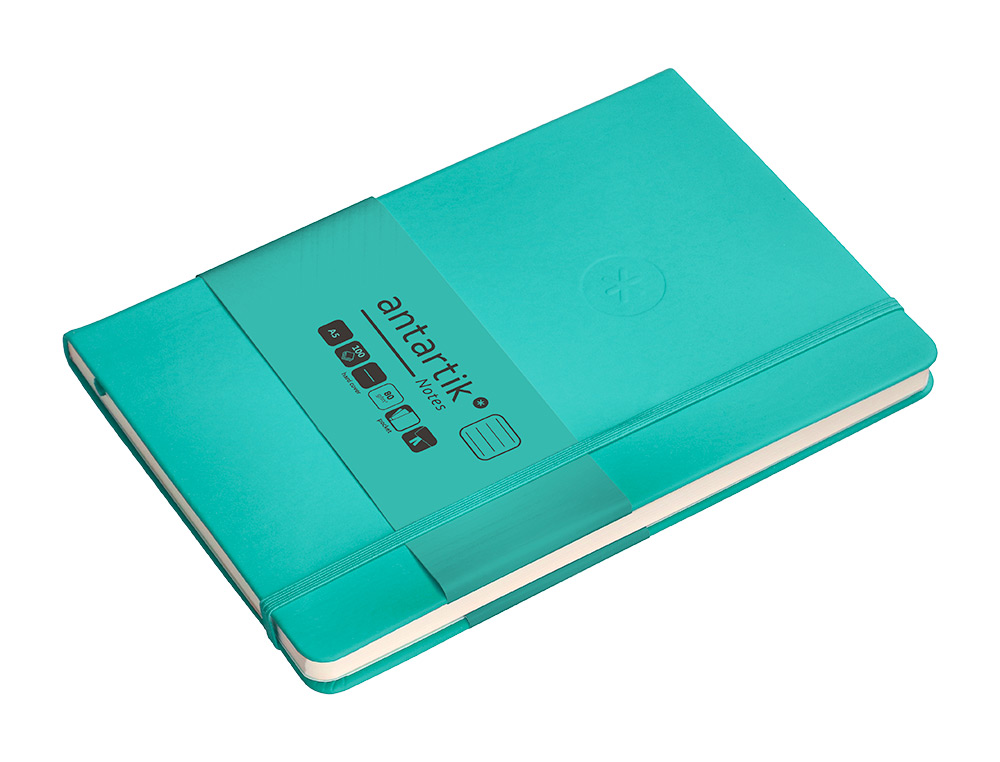 CADERNO COM ELASTICO ANTARTIK NOTES CAPA DURA A5 PAUTADO TURQUESA 100 FOLHAS 80 GR FSC