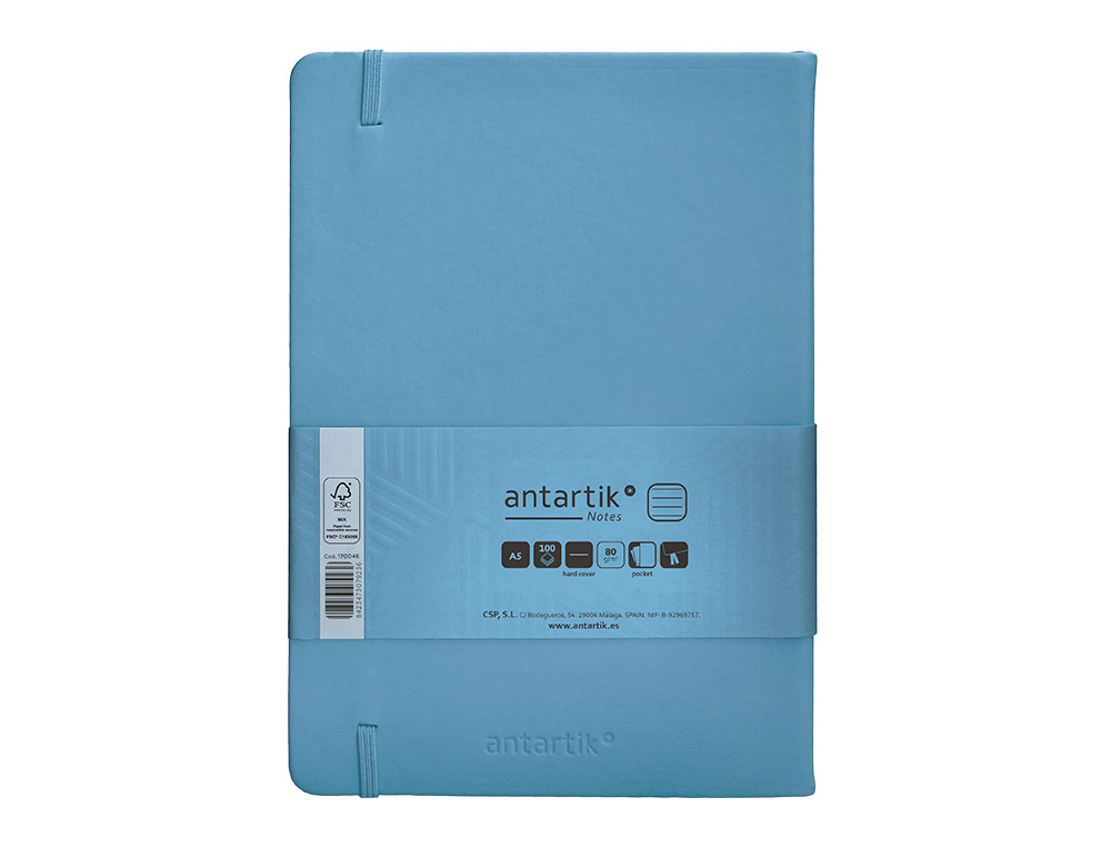 CADERNO COM ELASTICO ANTARTIK NOTES CAPA DURA A5 PAUTADO AZUL CLARO 100 FOLHAS 80 GR FSC