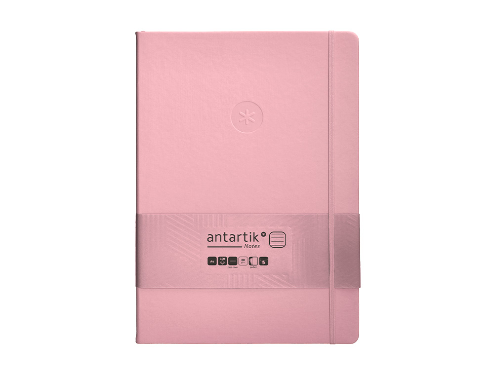 CADERNO COM ELASTICO ANTARTIK NOTES CAPA DURA A4 PAUTADO ROSA PASTEL 100 FOLHAS 80 GR FSC