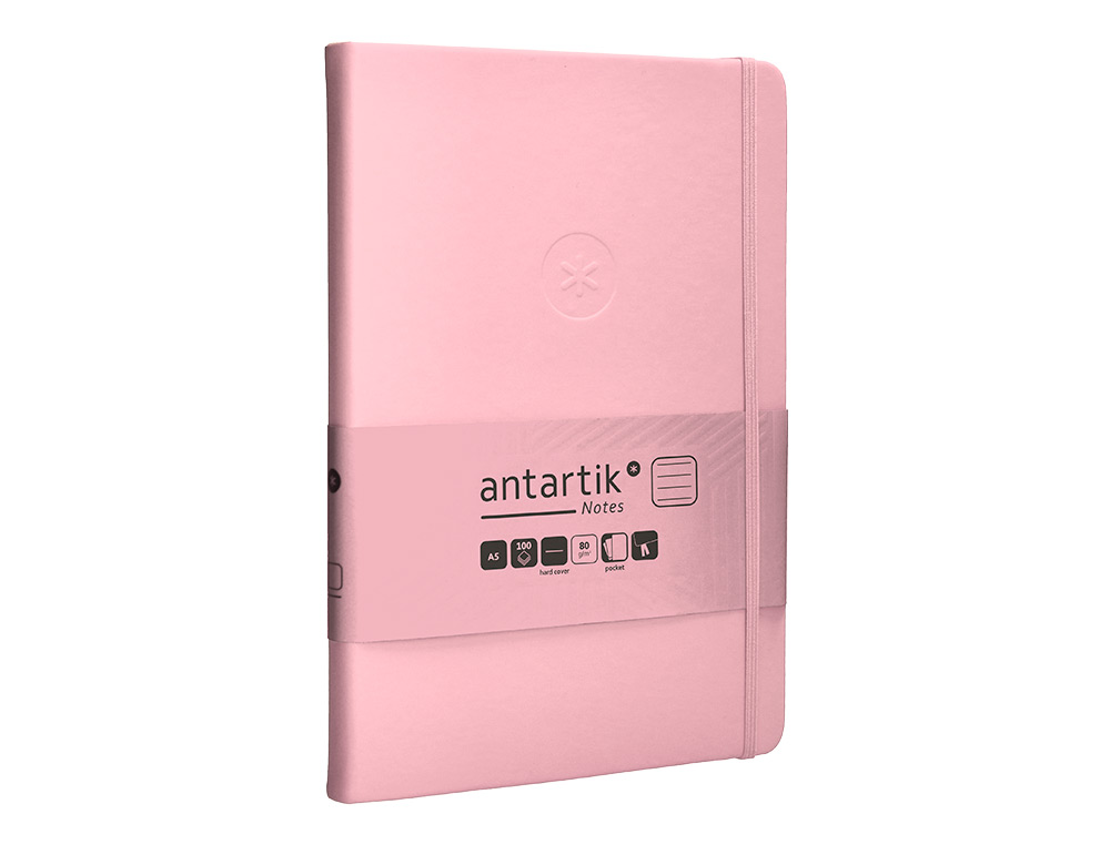 CADERNO COM ELASTICO ANTARTIK NOTES CAPA DURA A5 PAUTADO ROSA PASTEL 100 FOLHAS 80 GR FSC