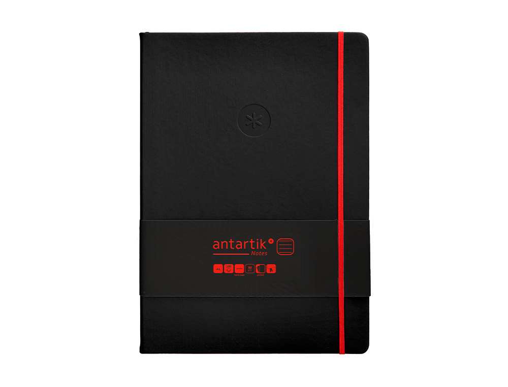 CADERNO COM ELASTICO ANTARTIK NOTES CAPA DURA A4 PAUTADO PRETO E VERMELHO 100 FOLHAS 80 GR FSC