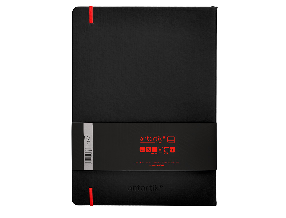 CADERNO COM ELASTICO ANTARTIK NOTES CAPA DURA A4 PAUTADO PRETO E VERMELHO 100 FOLHAS 80 GR FSC