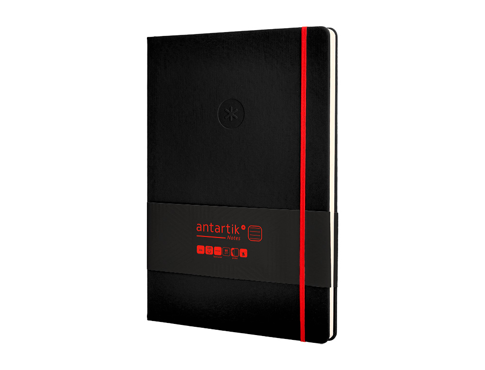 CADERNO COM ELASTICO ANTARTIK NOTES CAPA DURA A4 PAUTADO PRETO E VERMELHO 100 FOLHAS 80 GR FSC