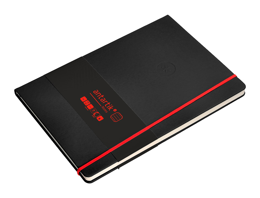 CADERNO COM ELASTICO ANTARTIK NOTES CAPA DURA A4 PAUTADO PRETO E VERMELHO 100 FOLHAS 80 GR FSC