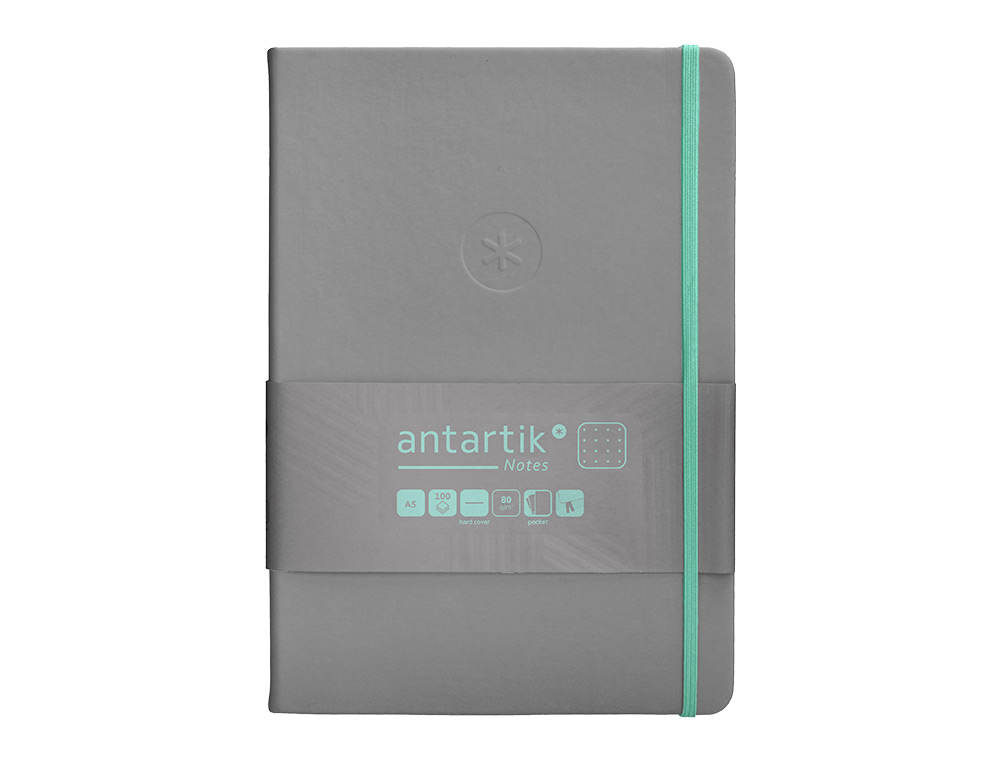 CADERNO COM ELASTICO ANTARTIK NOTES CAPA DURA A5 PONTILHADO CINZA E TURQUESA 100 FOLHAS 80 GR FSC