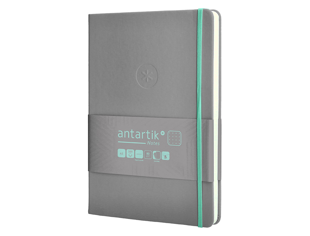CADERNO COM ELASTICO ANTARTIK NOTES CAPA DURA A5 PONTILHADO CINZA E TURQUESA 100 FOLHAS 80 GR FSC