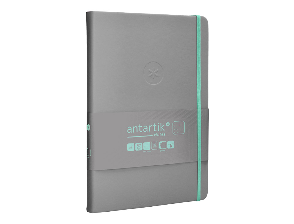 CADERNO COM ELASTICO ANTARTIK NOTES CAPA DURA A5 PONTILHADO CINZA E TURQUESA 100 FOLHAS 80 GR FSC