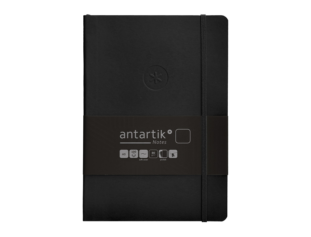 CADERNO COM ELASTICO ANTARTIK NOTES CAPA MOLE A5 LISO PRETO 80 FOLHAS 80 GR FSC