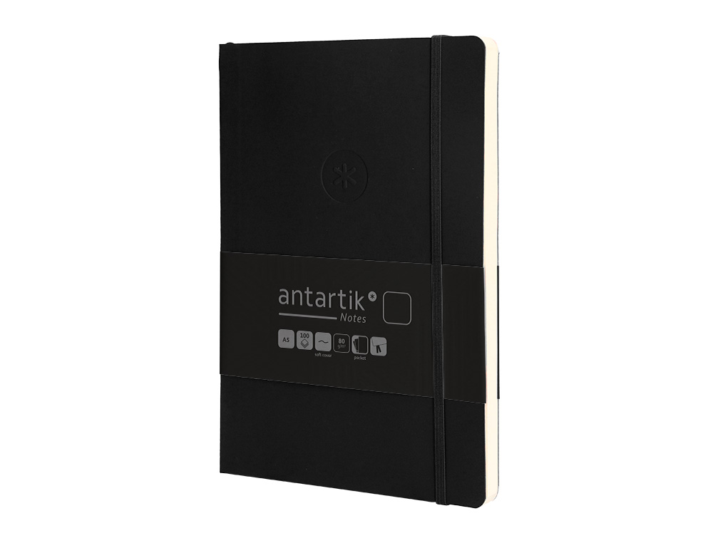 CADERNO COM ELASTICO ANTARTIK NOTES CAPA MOLE A5 LISO PRETO 80 FOLHAS 80 GR FSC