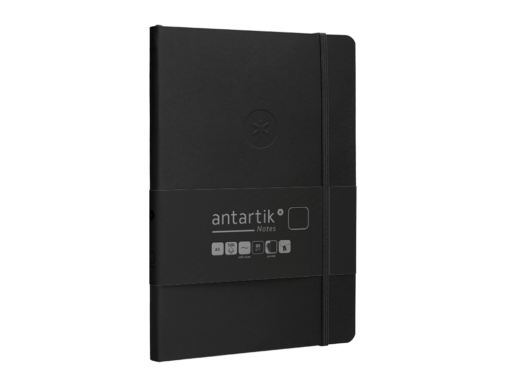 CADERNO COM ELASTICO ANTARTIK NOTES CAPA MOLE A5 LISO PRETO 80 FOLHAS 80 GR FSC