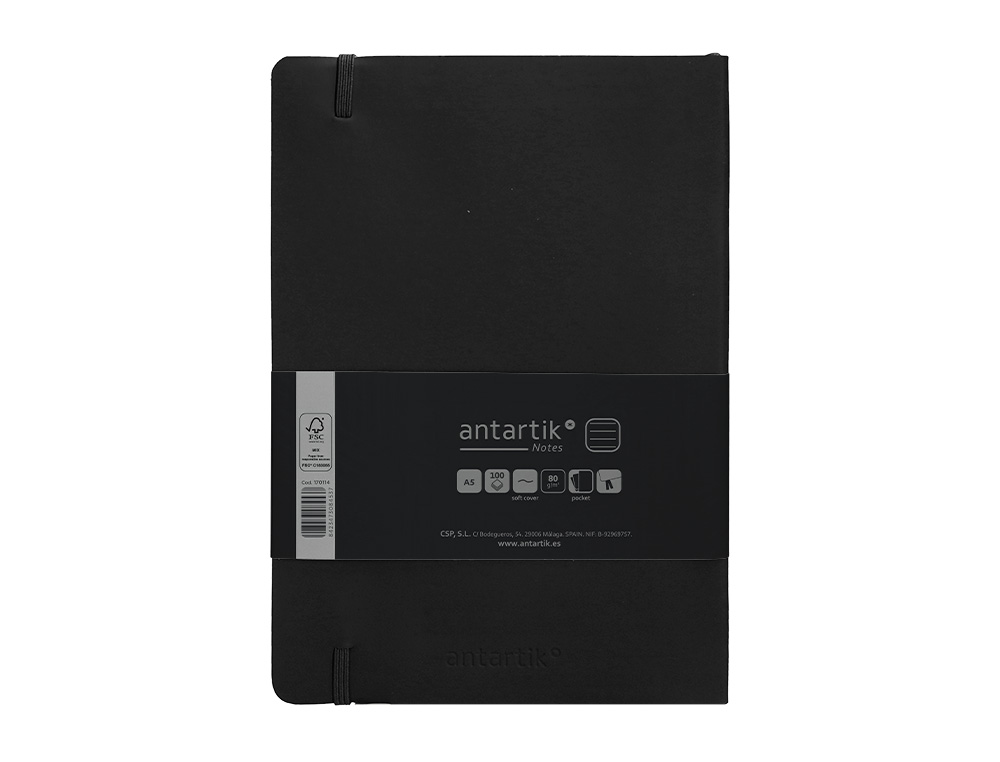 CADERNO COM ELASTICO ANTARTIK NOTES CAPA MOLE A5 PAUTADO PRETO 80 FOLHAS 80 GR FSC