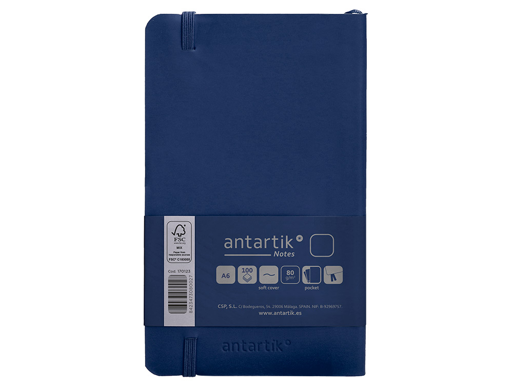 CADERNO COM ELASTICO ANTARTIK NOTES CAPA MOLE A6 LISO AZUL MARINHO 100 FOLHAS 80 GR FSC