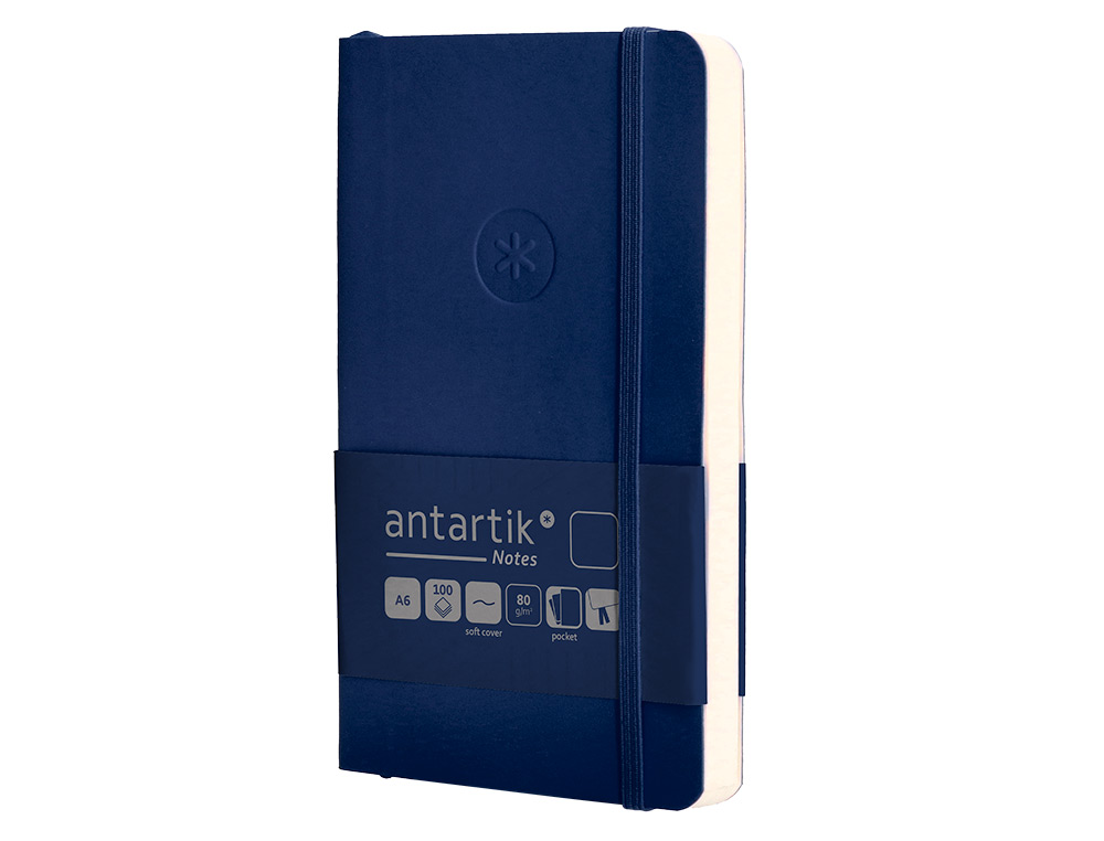 CADERNO COM ELASTICO ANTARTIK NOTES CAPA MOLE A6 LISO AZUL MARINHO 100 FOLHAS 80 GR FSC