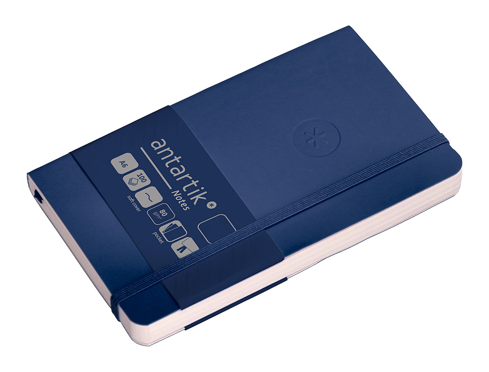 CADERNO COM ELASTICO ANTARTIK NOTES CAPA MOLE A6 LISO AZUL MARINHO 100 FOLHAS 80 GR FSC