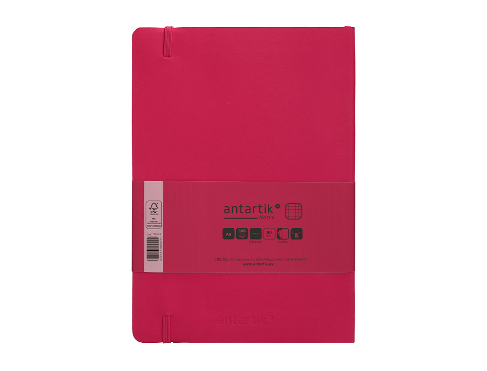 CADERNO COM ELASTICO ANTARTIK NOTES CAPA MOLE A5 QUADRICULADO FUCSIA 80 FOLHAS 80 GR FSC