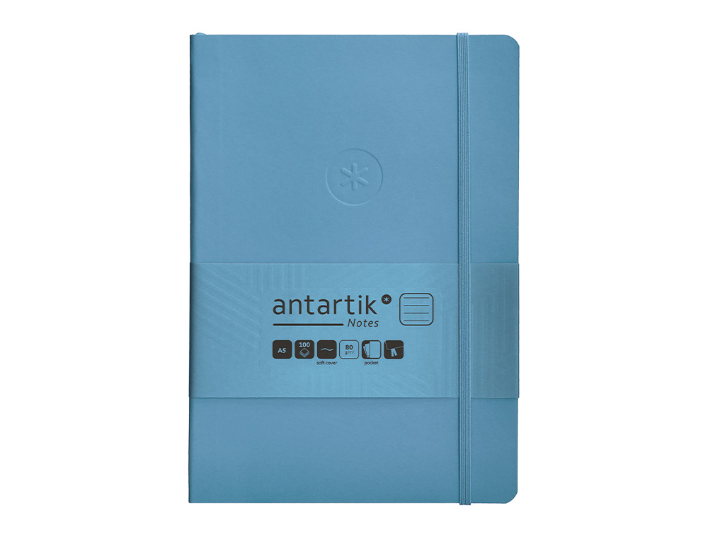 CADERNO COM ELASTICO ANTARTIK NOTES CAPA MOLE A5 PAUTADO AZUL CLARO 80 FOLHAS 80 GR FSC