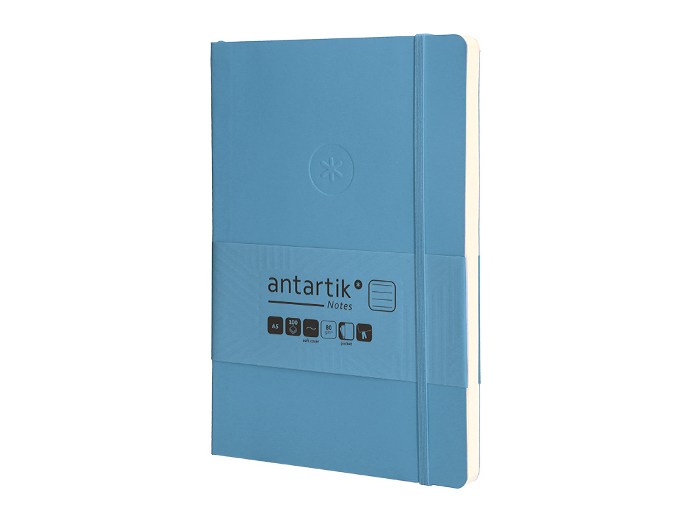 CADERNO COM ELASTICO ANTARTIK NOTES CAPA MOLE A5 PAUTADO AZUL CLARO 80 FOLHAS 80 GR FSC