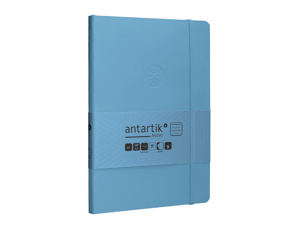 CADERNO COM ELASTICO ANTARTIK NOTES CAPA MOLE A5 PAUTADO AZUL CLARO 80 FOLHAS 80 GR FSC