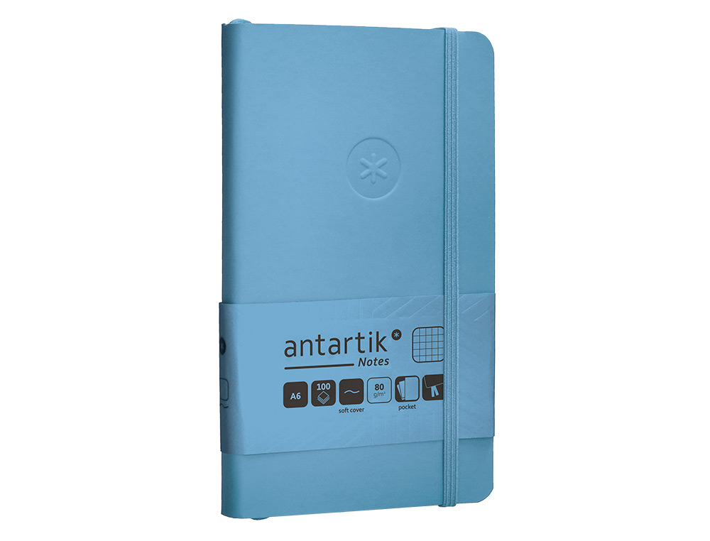 CADERNO COM ELASTICO ANTARTIK NOTES CAPA MOLE A6 QUADRICULADO AZUL CLARO 100 FOLHAS 80 GR FSC