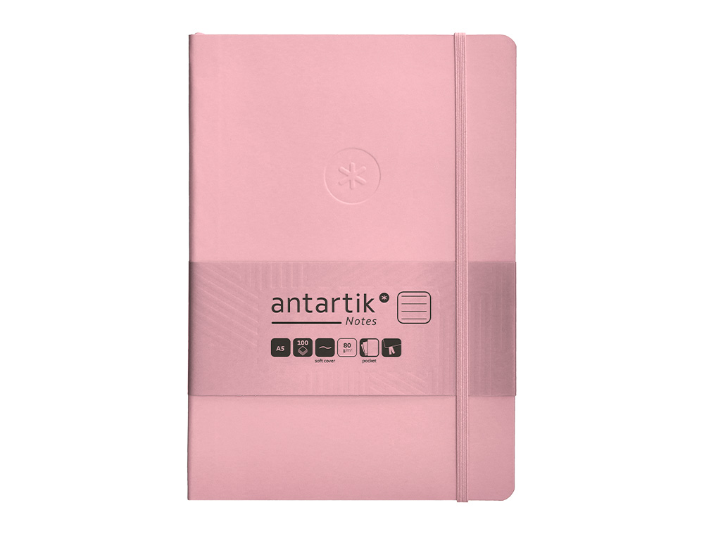 CADERNO COM ELASTICO ANTARTIK NOTES CAPA MOLE A5 PAUTADO ROSA PASTEL 80 FOLHAS 80 GR FSC