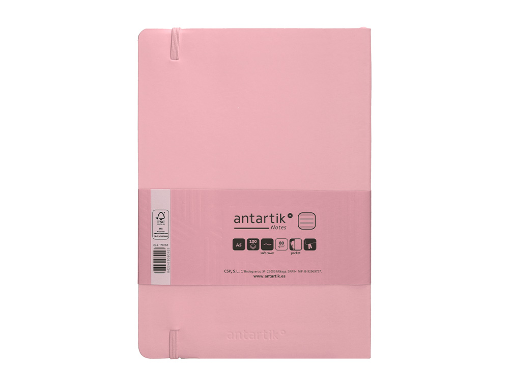 CADERNO COM ELASTICO ANTARTIK NOTES CAPA MOLE A5 PAUTADO ROSA PASTEL 80 FOLHAS 80 GR FSC