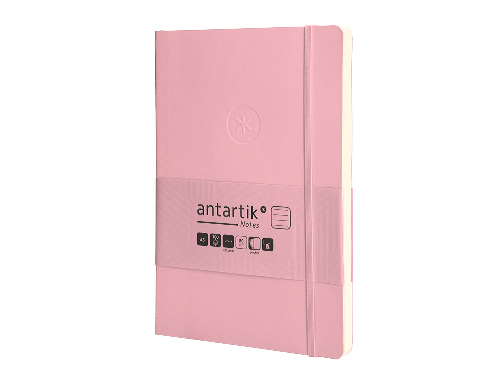 CADERNO COM ELASTICO ANTARTIK NOTES CAPA MOLE A5 PAUTADO ROSA PASTEL 80 FOLHAS 80 GR FSC