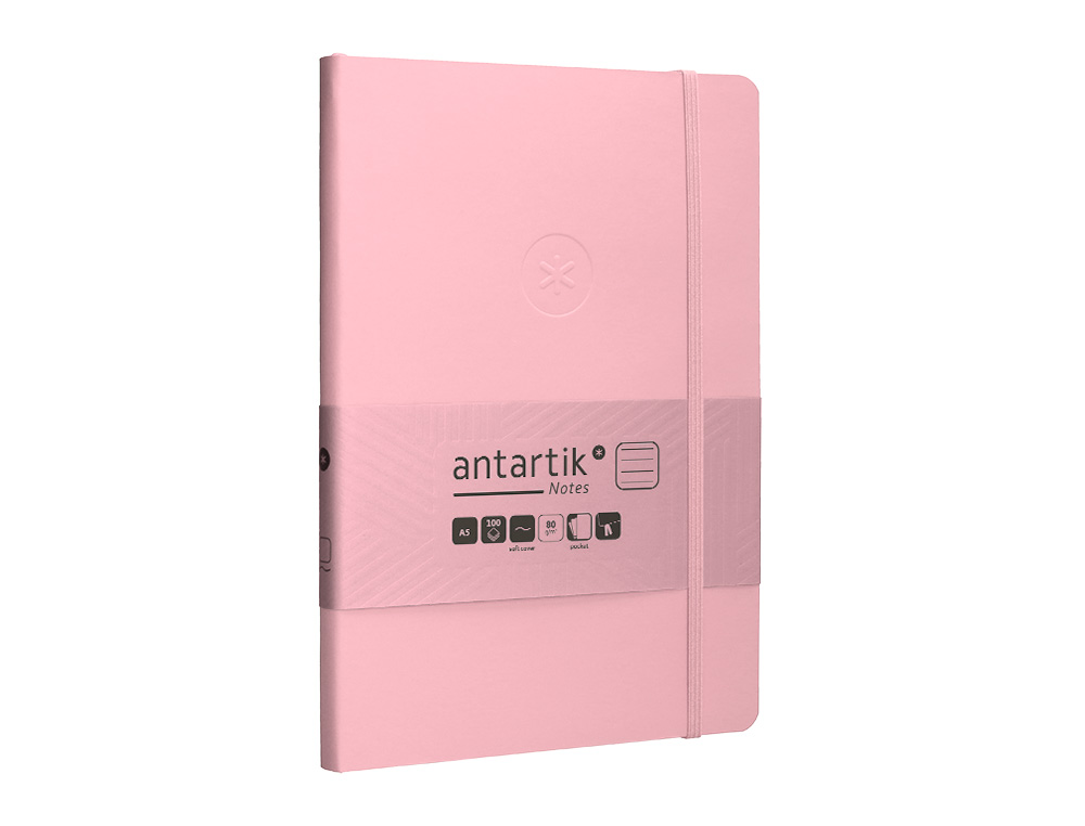 CADERNO COM ELASTICO ANTARTIK NOTES CAPA MOLE A5 PAUTADO ROSA PASTEL 80 FOLHAS 80 GR FSC