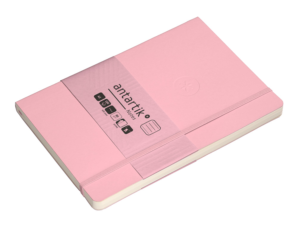 CADERNO COM ELASTICO ANTARTIK NOTES CAPA MOLE A5 PAUTADO ROSA PASTEL 80 FOLHAS 80 GR FSC