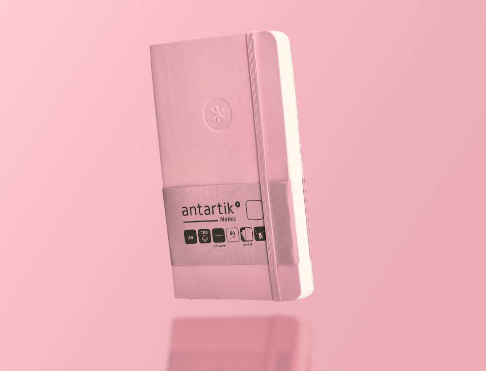 CADERNO COM ELASTICO ANTARTIK NOTES CAPA MOLE A6 LISO ROSA PASTEL 100 FOLHAS 80 GR FSC
