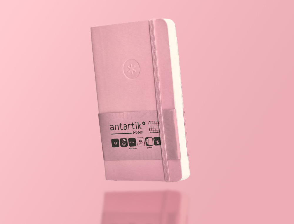 CADERNO COM ELASTICO ANTARTIK NOTES CAPA MOLE A6 QUADRICULADO ROSA PASTEL 100 FOLHAS 80 GR FSC