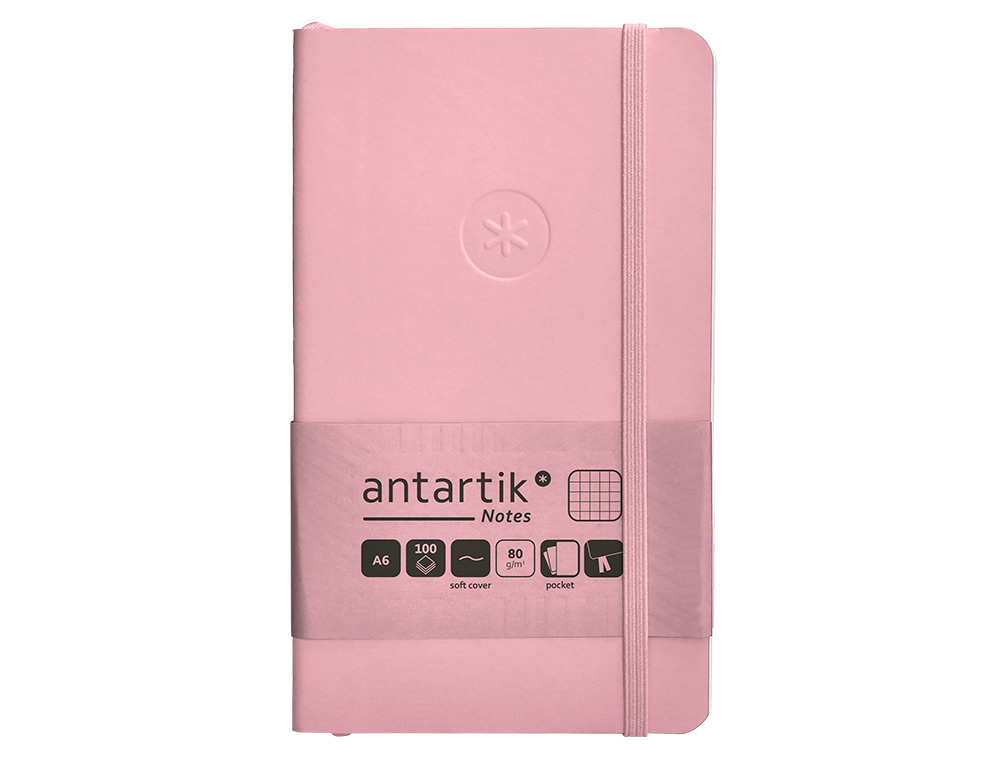 CADERNO COM ELASTICO ANTARTIK NOTES CAPA MOLE A6 QUADRICULADO ROSA PASTEL 100 FOLHAS 80 GR FSC
