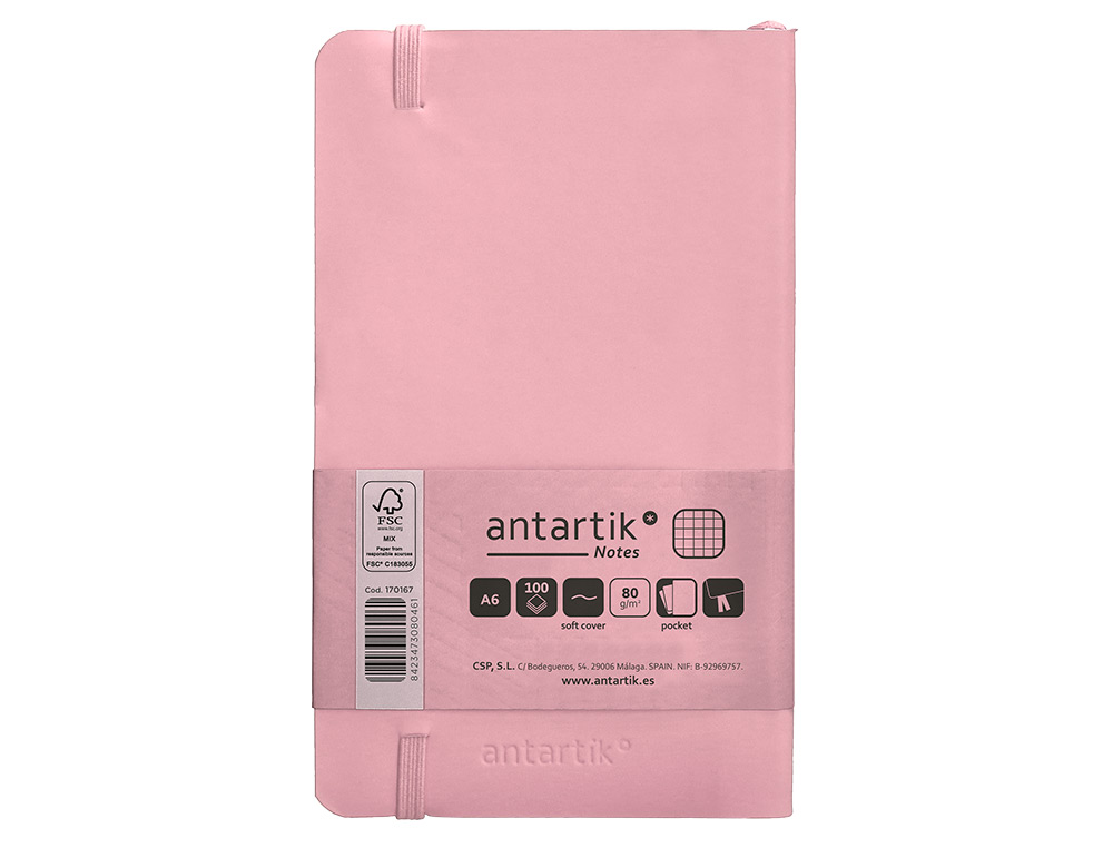 CADERNO COM ELASTICO ANTARTIK NOTES CAPA MOLE A6 QUADRICULADO ROSA PASTEL 100 FOLHAS 80 GR FSC