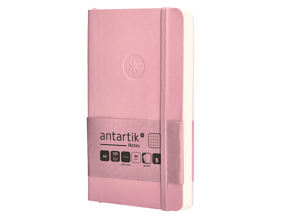 CADERNO COM ELASTICO ANTARTIK NOTES CAPA MOLE A6 QUADRICULADO ROSA PASTEL 100 FOLHAS 80 GR FSC