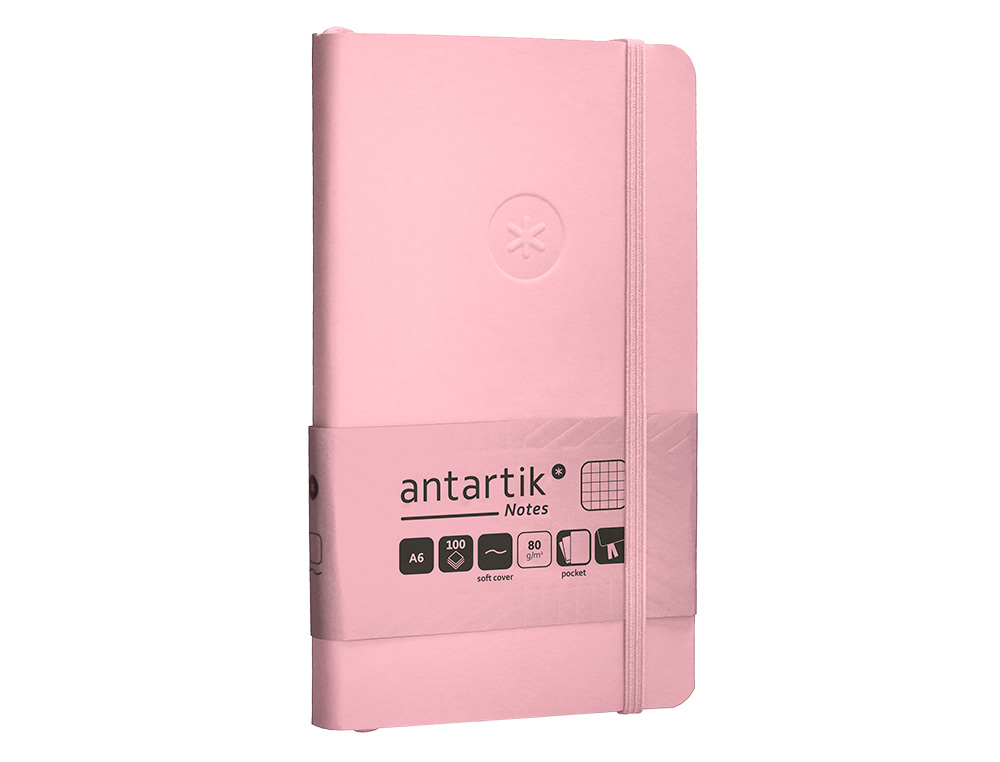 CADERNO COM ELASTICO ANTARTIK NOTES CAPA MOLE A6 QUADRICULADO ROSA PASTEL 100 FOLHAS 80 GR FSC