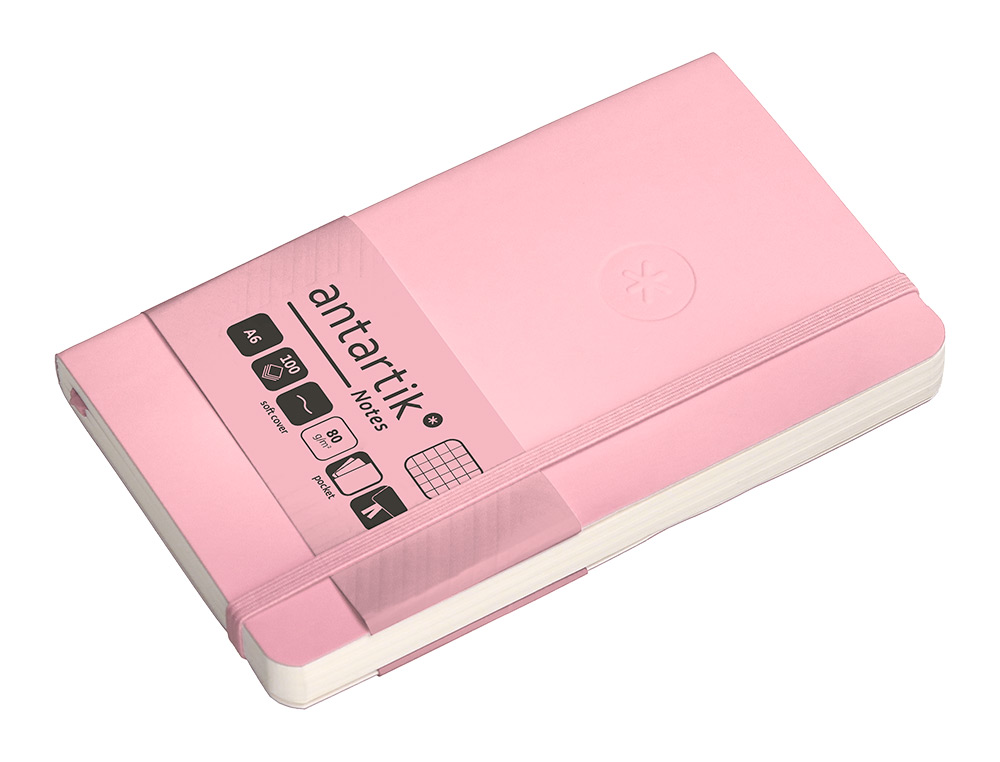 CADERNO COM ELASTICO ANTARTIK NOTES CAPA MOLE A6 QUADRICULADO ROSA PASTEL 100 FOLHAS 80 GR FSC